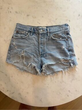 Agolde Light Blue Distressed Denim Cutoff Shorts